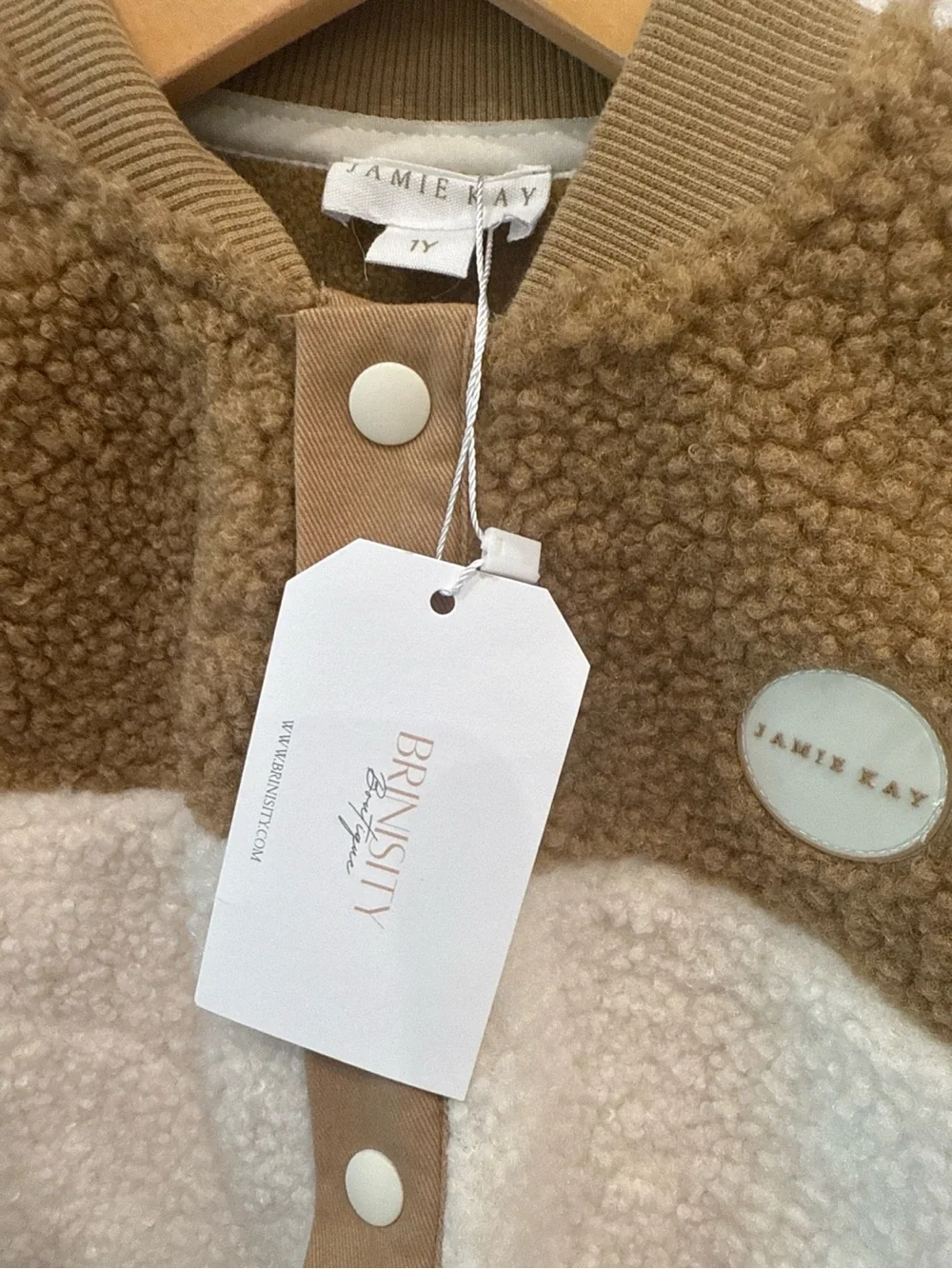 Jamie Kay Teddy Sherpa Colorblock Snap Front Jacket 1Y NWT Neutral Brown Cream